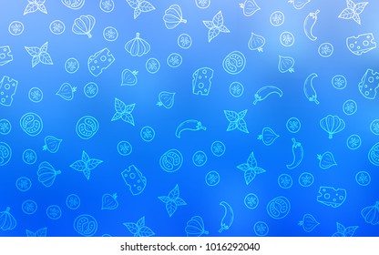 Light BLUE vector template with organic meal. Decorative shining illustration with food on abstract template. Pattern for ads of breakfast, lunch, dinner.