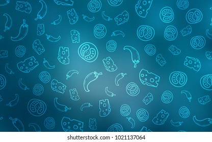 Light BLUE vector template with organic meal. Blurred decorative design of snacks in doodle style. Pattern for ad, booklets, leaflets of restaurants.