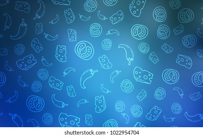 Light BLUE vector template with organic meal. Fast Food on blurred abstract background with colorful gradient. Pattern for ad, booklets, leaflets of restaurants.