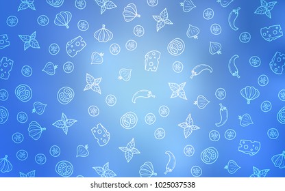 Light BLUE vector template with organic meal. Blurred decorative design of snacks in doodle style. Pattern for menu of cafes, bars, restaurants.