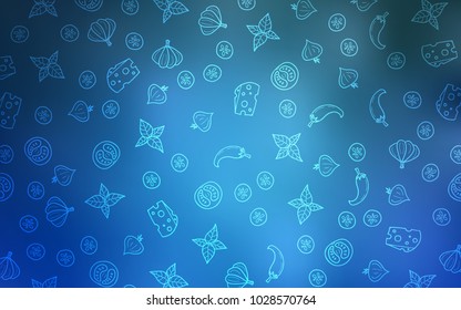 Light BLUE vector template with organic meal. Decorative shining illustration with food on abstract template. Doodle design for your business advert of cafes.