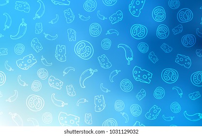 Light BLUE vector template with organic meal. Decorative shining illustration with food on abstract template. Doodle design for your business advert of cafes.