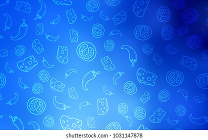 Light BLUE vector template with organic meal. Illustration with set of fresh food in doodle style. Pattern for ad, booklets, leaflets of restaurants.