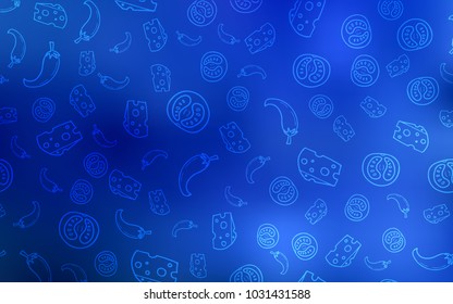 Light BLUE vector template with organic meal. Blurred decorative design of snacks in doodle style. Pattern for ads of breakfast, lunch, dinner.