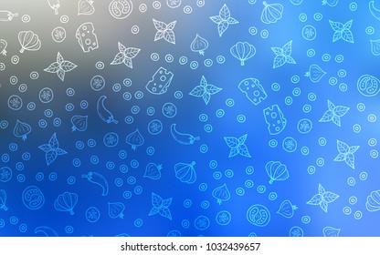 Light BLUE vector template with organic meal. Blurred decorative design of snacks in doodle style. Pattern for ads of breakfast, lunch, dinner.