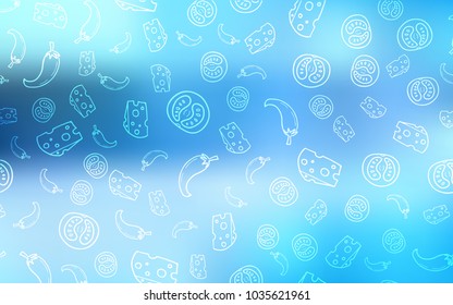 Light BLUE vector template with organic meal. Fast Food on blurred abstract background with colorful gradient. Pattern for menu of cafes, bars, restaurants.