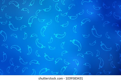 Light BLUE vector template with organic peppers. Glitter abstract sketch with hot peppers. Template for meal cooking in kitchen.