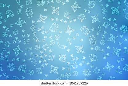 Light BLUE vector template with organic meal. Illustration with set of fresh food in doodle style. Pattern for ads of breakfast, lunch, dinner.