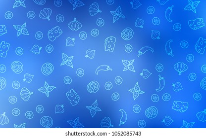 Light BLUE vector template with organic meal. Illustration with set of fresh food in doodle style. Pattern for menu of cafes, bars, restaurants.