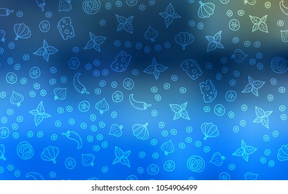 Light BLUE vector template with organic meal. Fast Food on blurred abstract background with colorful gradient. Pattern for menu of cafes, bars, restaurants.