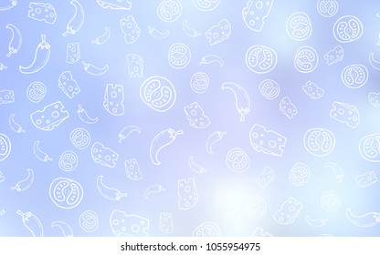 Light BLUE vector template with organic meal. Blurred decorative design of snacks in doodle style. Pattern for menu of cafes, bars, restaurants.