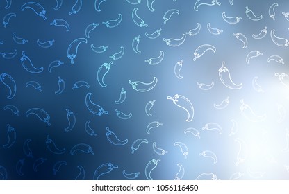 Light BLUE vector template with organic peppers. Glitter abstract sketch with hot peppers. Template for meal cooking in kitchen.