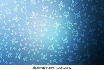 Light BLUE vector template with organic meal. Illustration with set of fresh food in doodle style. Template for meal cooking in kitchen.