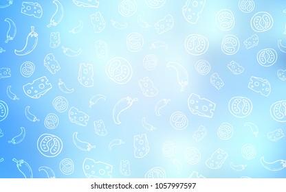 Light BLUE vector template with organic meal. Fast Food on blurred abstract background with colorful gradient. Template for meal cooking in kitchen.