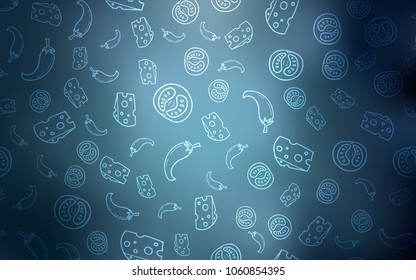 Light BLUE vector template with organic meal. Blurred decorative design of snacks in doodle style. Template for meal cooking in kitchen.