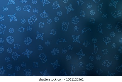 Light BLUE vector template with organic meal. Blurred decorative design of snacks in doodle style. Pattern for ad, booklets, leaflets of restaurants.