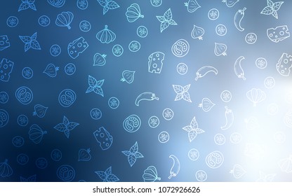 Light BLUE vector template with organic meal. Fast Food on blurred abstract background with colorful gradient. Template for meal cooking in kitchen.