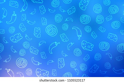 Light BLUE vector template with organic meal. Decorative shining illustration with food on abstract template. Pattern for ad, booklets, leaflets of restaurants.