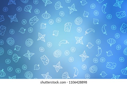 Light BLUE vector template with organic meal. Glitter abstract sketch with gourmet food. Pattern for ads of breakfast, lunch, dinner.