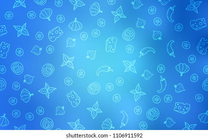 Light BLUE vector template with organic meal. Glitter abstract sketch with gourmet food. Doodle design for your business advert of cafes.