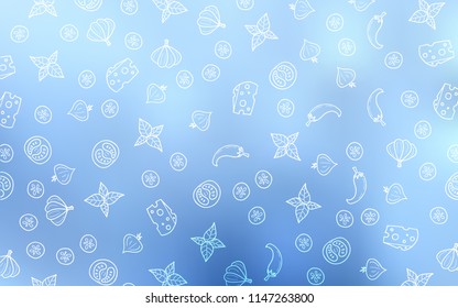 Light BLUE vector template with organic meal. Decorative shining illustration with food on abstract template. Template for meal cooking in kitchen.
