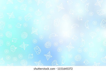 Light BLUE vector template with organic meal. Fast Food on blurred abstract background with colorful gradient. Pattern for ads of breakfast, lunch, dinner.