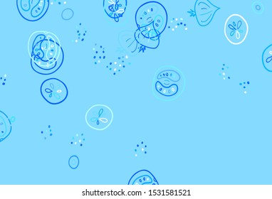 Light BLUE vector template with organic meal. Illustration with set of fresh food in doodle style. Pattern for menu of cafes, bars, restaurants.