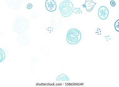 Light BLUE vector template with organic meal. Illustration with set of fresh food in doodle style. Pattern for menu of cafes, bars, restaurants.