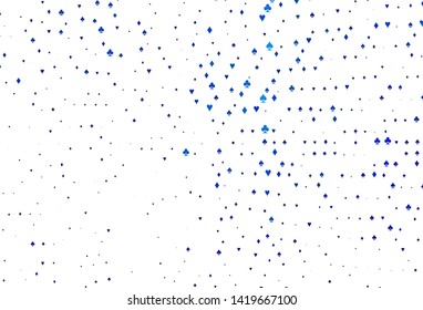 Light BLUE vector template with poker symbols. Blurred decorative design of hearts, spades, clubs, diamonds. Pattern for ads of parties, events in Vegas.