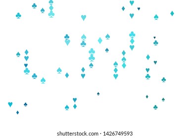 Light BLUE vector template with poker symbols. Colorful gradient with signs of hearts, spades, clubs, diamonds. Smart design for your business advert of casinos.