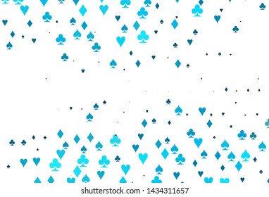 Light BLUE vector template with poker symbols. Glitter abstract sketch with isolated symbols of playing cards. Design for ad, poster, banner of gambling websites.