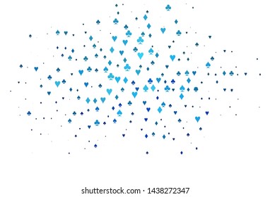 Light BLUE vector template with poker symbols. Shining illustration with hearts, spades, clubs, diamonds. Pattern for ads of parties, events in Vegas.