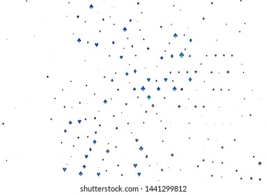 Light BLUE vector template with poker symbols. Glitter abstract sketch with isolated symbols of playing cards. Pattern for leaflets of poker games, events.
