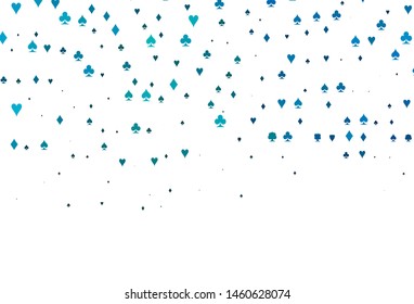Light BLUE vector template with poker symbols. Shining illustration with hearts, spades, clubs, diamonds. Smart design for your business advert of casinos.