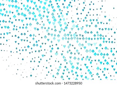 Light BLUE vector template with poker symbols. Colorful gradient with signs of hearts, spades, clubs, diamonds. Pattern for leaflets of poker games, events.