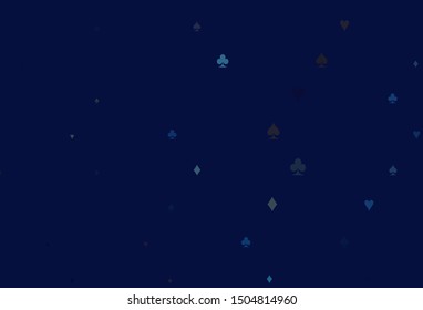 Light BLUE vector template with poker symbols. Blurred decorative design of hearts, spades, clubs, diamonds. Pattern for leaflets of poker games, events.