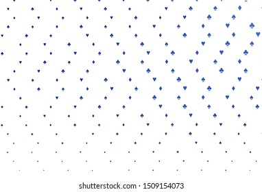 Light BLUE vector template with poker symbols. Shining illustration with hearts, spades, clubs, diamonds. Pattern for ads of parties, events in Vegas.
