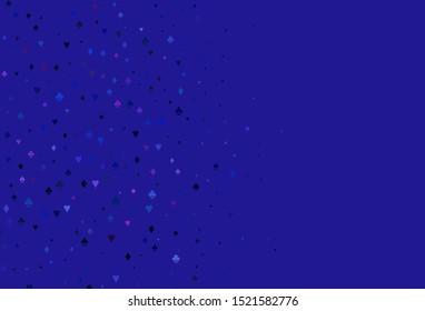 Light BLUE vector template with poker symbols. Blurred decorative design of hearts, spades, clubs, diamonds. Pattern for ads of parties, events in Vegas.