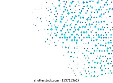 Light BLUE vector template with poker symbols. Shining illustration with hearts, spades, clubs, diamonds. Pattern for booklets, leaflets of gambling houses.