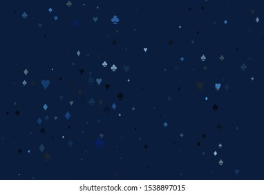 Light BLUE vector template with poker symbols. Colored illustration with hearts, spades, clubs, diamonds. Pattern for ads of parties, events in Vegas.