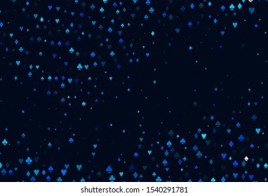 Light BLUE vector template with poker symbols. Colorful gradient with signs of hearts, spades, clubs, diamonds. Pattern for ads of parties, events in Vegas.