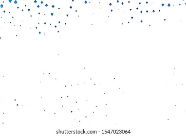Light BLUE vector template with poker symbols. Shining illustration with hearts, spades, clubs, diamonds. Design for ad, poster, banner of gambling websites.