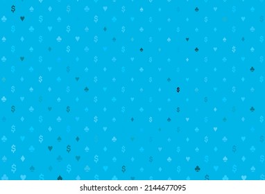 Light blue vector template with poker symbols. Shining illustration with hearts, spades, clubs, diamonds. Pattern for booklets, leaflets of gambling houses.