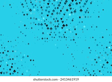 Light BLUE vector template with poker symbols. Blurred decorative design of hearts, spades, clubs, diamonds. Pattern for booklets, leaflets of gambling houses.