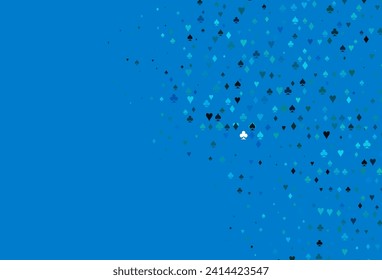 Light BLUE vector template with poker symbols. Shining illustration with hearts, spades, clubs, diamonds. Pattern for booklets, leaflets of gambling houses.
