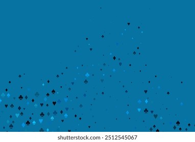 Light BLUE vector template with poker symbols. Colored illustration with hearts, spades, clubs, diamonds. Template for business cards of casinos.