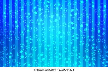 Light BLUE vector template with soccer symbols. Colored illustration with balls on a gradiental backdrop. Pattern for promotion of soccer games.