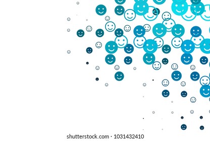 Light BLUE vector template with sweet snacks. Blurred decorative design of smiles in doodle style. Template for cheerful greeting postcards.