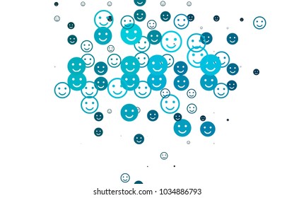 Light BLUE vector template with sweet snacks. Glitter abstract sketch with smiley, icons. Template for cheerful greeting postcards.