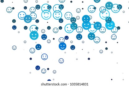 Light BLUE vector template with sweet snacks. Beautiful colored illustration with smiles in simple style. Template for cheerful greeting postcards.